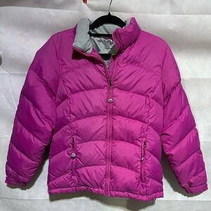 LL Bean Women's Small Down Puffer Coat Jacket Packable Pink Pockets Ski Logo EUC